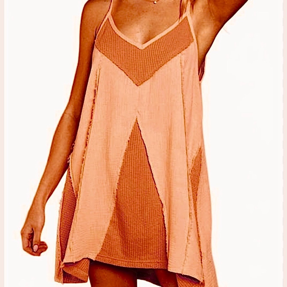 POL Orange Thermal Contrast Hippie Mini Slip Dress Women's S Distressed Boho